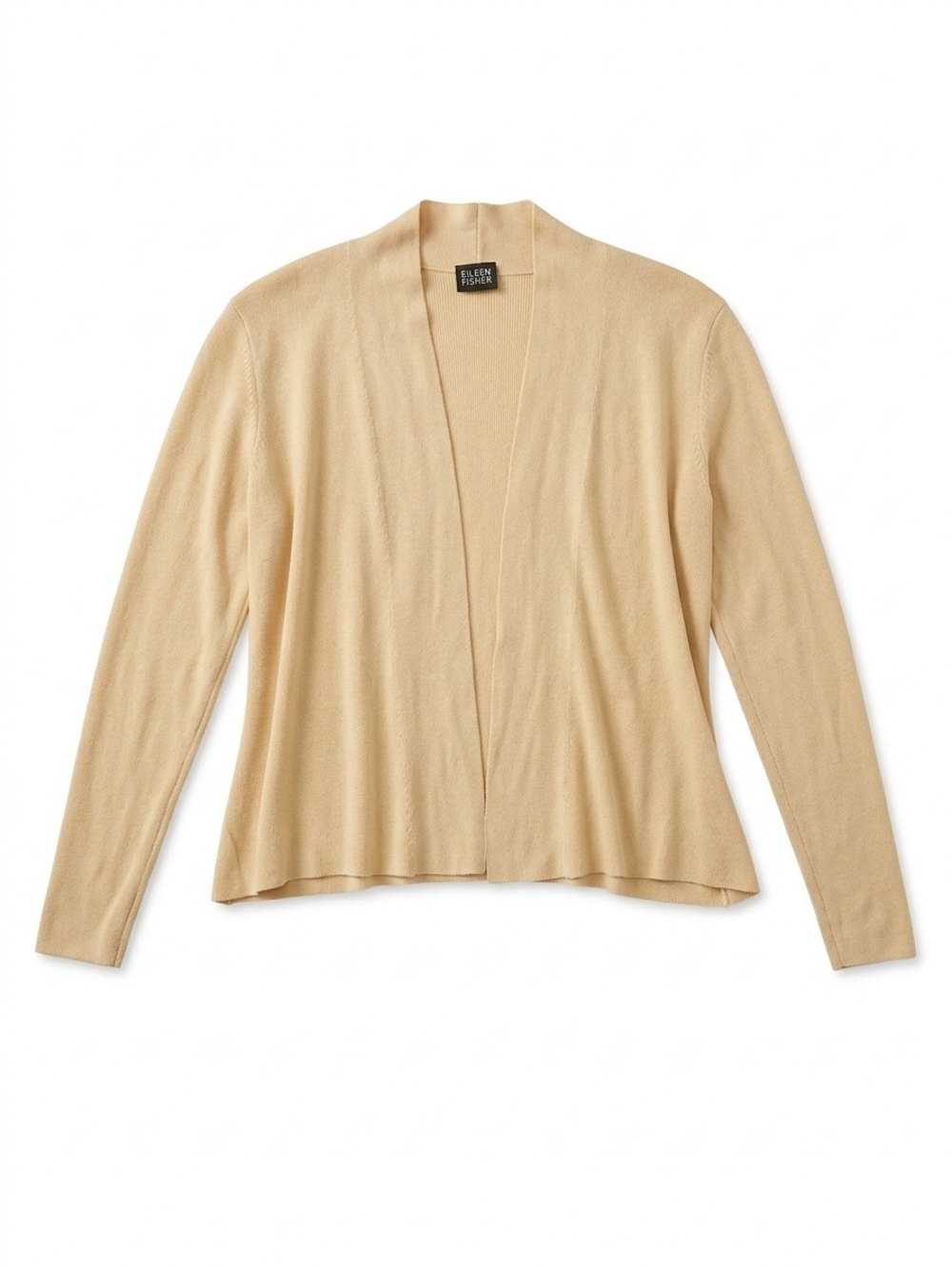 Eileen Fisher Silk Cotton Cardigan Peach Ribbed Knit Open Front Sz PM Fall Layer